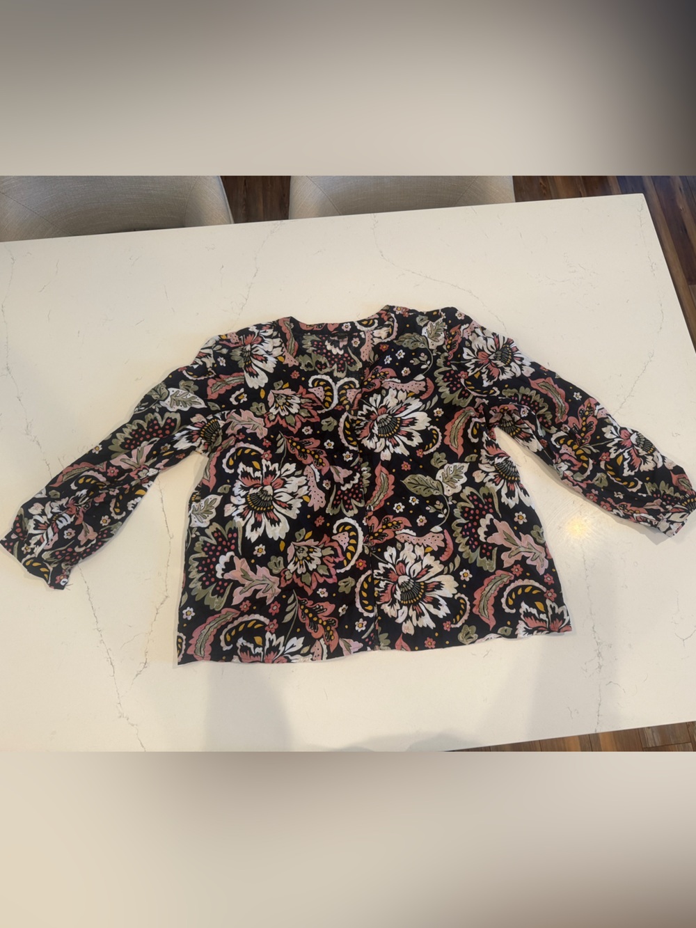 Ann Taylor Factory Navy Floral Paisley Print Blouse